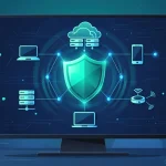 cyber security solution dashboard with a shield protecting cloud systems