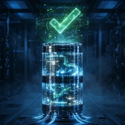 database with a checkmark showing data integrity verified