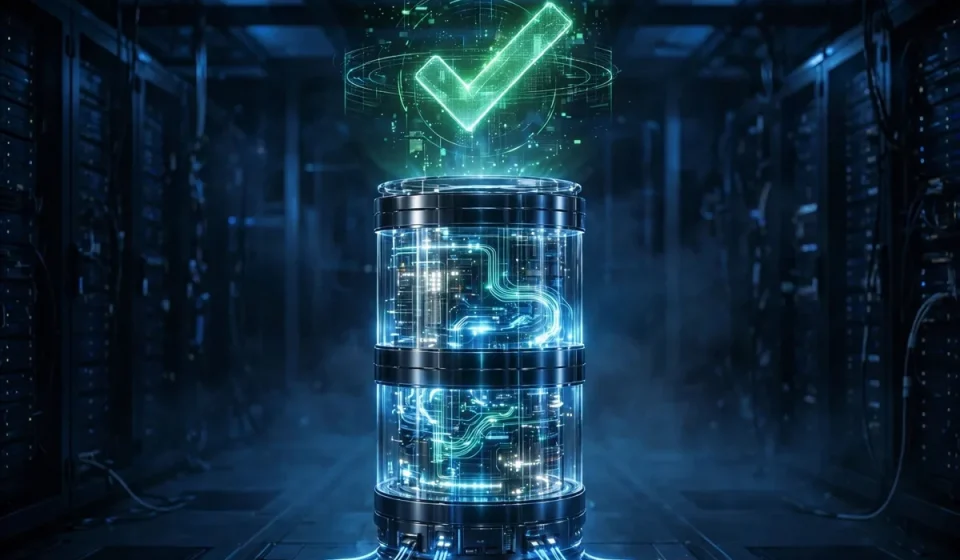 database with a checkmark showing data integrity verified