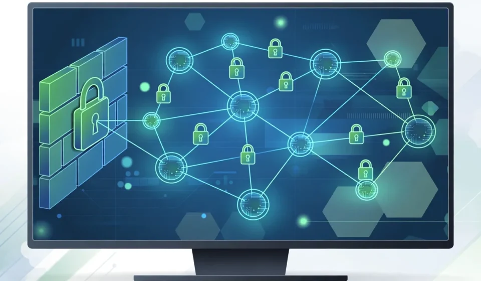 network security software monitoring a business network on screen