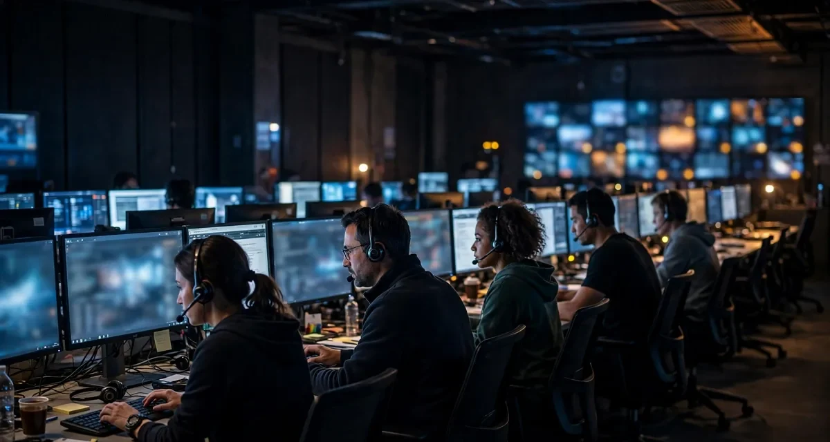 security operations team monitoring screens in an operations center