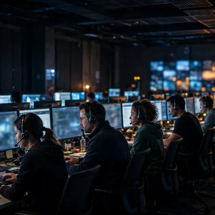 security operations team monitoring screens in an operations center