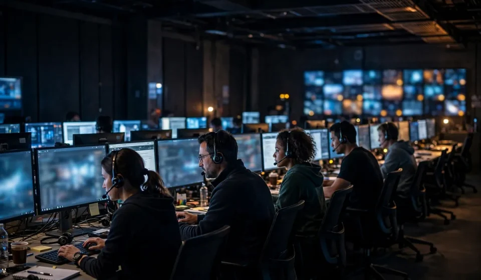 security operations team monitoring screens in an operations center