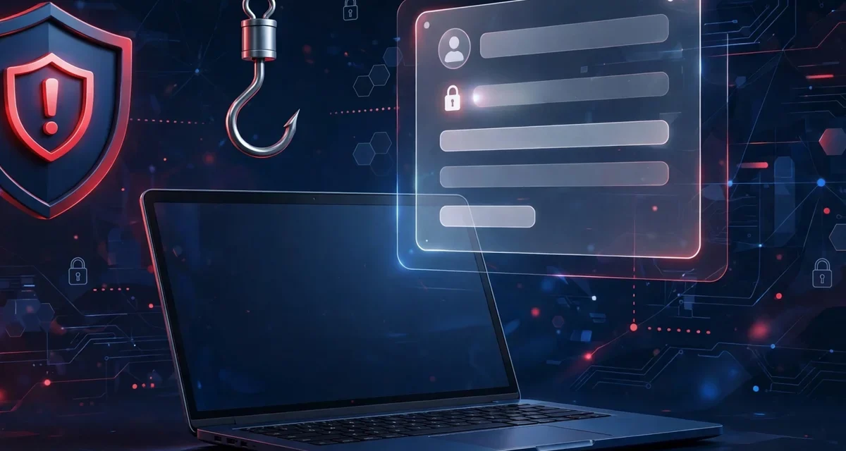 social engineering attacks concept with a phishing hook over a laptop
