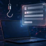 social engineering attacks concept with a phishing hook over a laptop